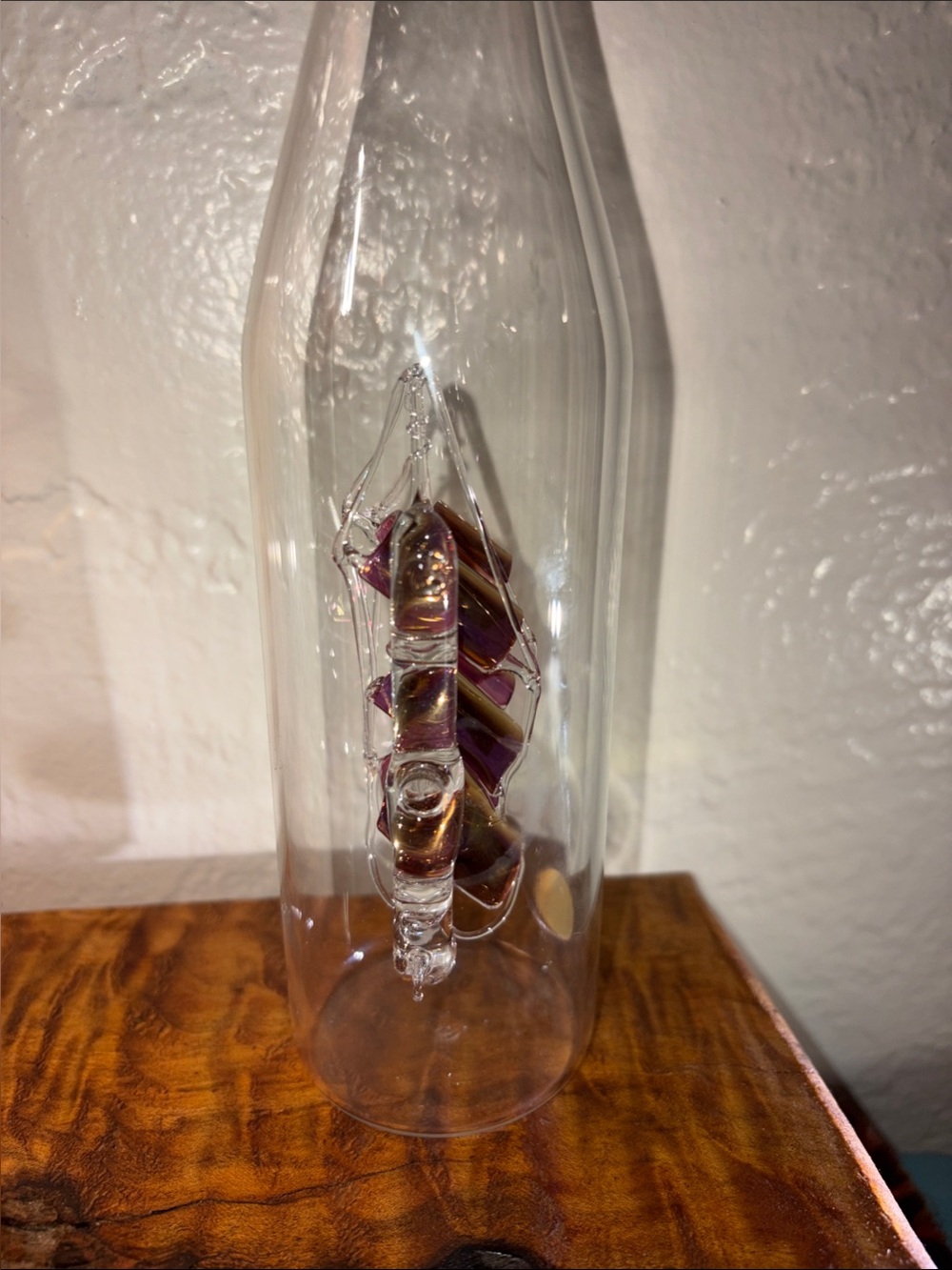 Glass Nautical Ship in Bottle - Clear with Pink and Gold Accents - Picture 4 of 4